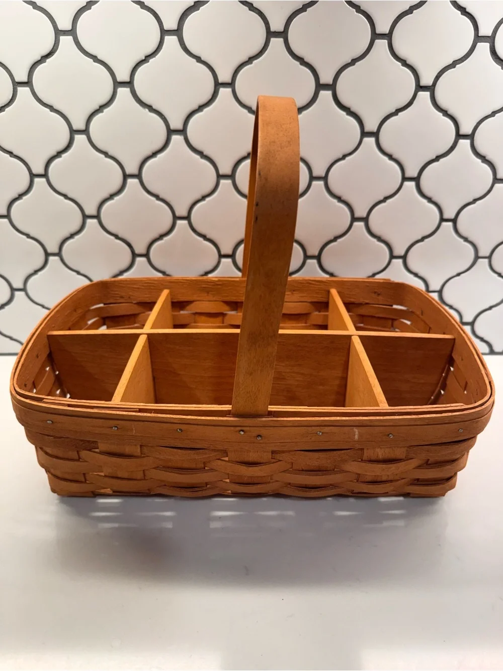 Longaberger Handwoven Divided Basket in Warm Brown Caddy